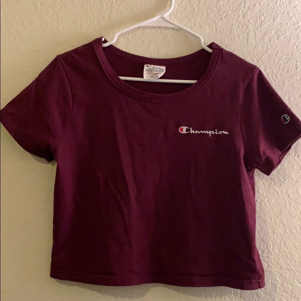 Champion Script Burgundy Crop T-Shirt